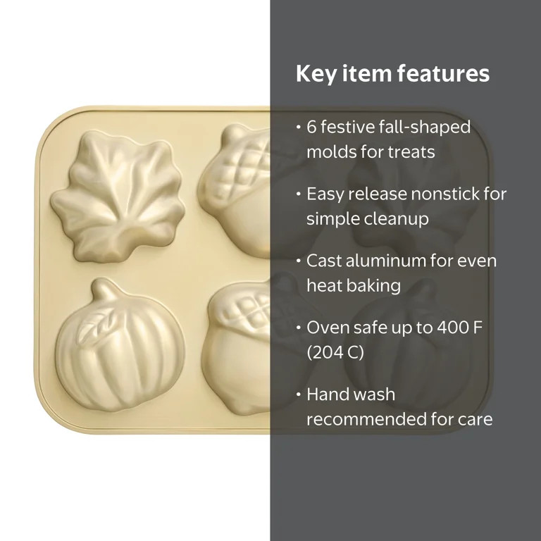 Better Homes & Gardens 12 in x 8 in Nonstick Cast Aluminum Fall Cakelet Pan with 6 Fall-Shaped Mo... | Walmart (US)