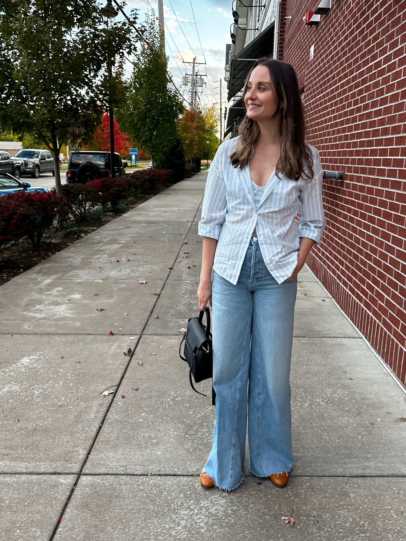 Easy Fall look 🌳 🍃 

#buttondownshirt
#stripedbuttondown
#corsettop
#widelegjeans
#loafers
#fallfashion


#LTKSeasonal #LTKstyletip #LTKitbag