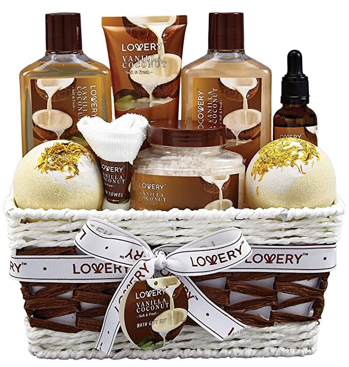 Bath and Body Gift Basket For Women and Men – 9 Piece Set of Vanilla Coconut Home Spa Set, Incl... | Amazon (US)