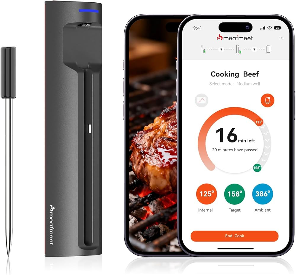 Pro WiFi Wireless Meat Thermometer, Smart App Monitoring, Meat Probe Thermometer, IP67 Waterproof... | Amazon (US)