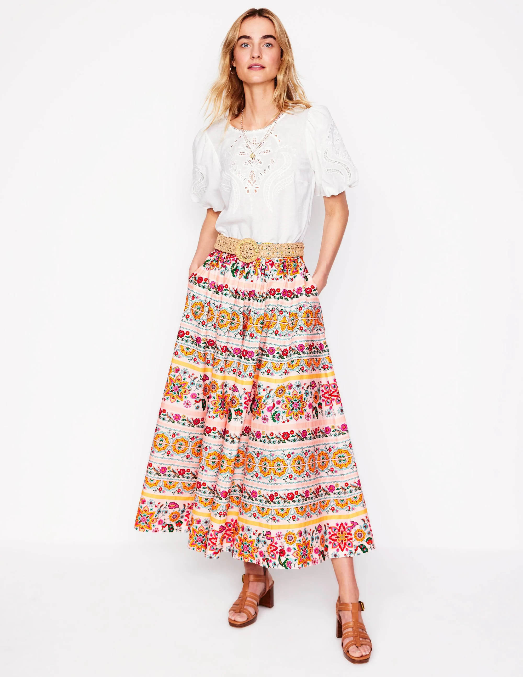 Full Poplin Maxi Skirt-Ivory, Botanical Sprig | Boden (US)