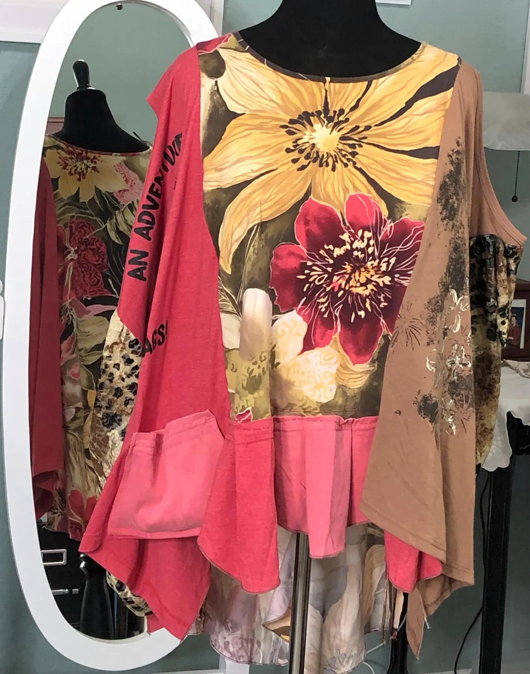 Upcycled Tunic Tee: Alpaca & Floral Print Coverup (4X Free Size) | Etsy (Global)