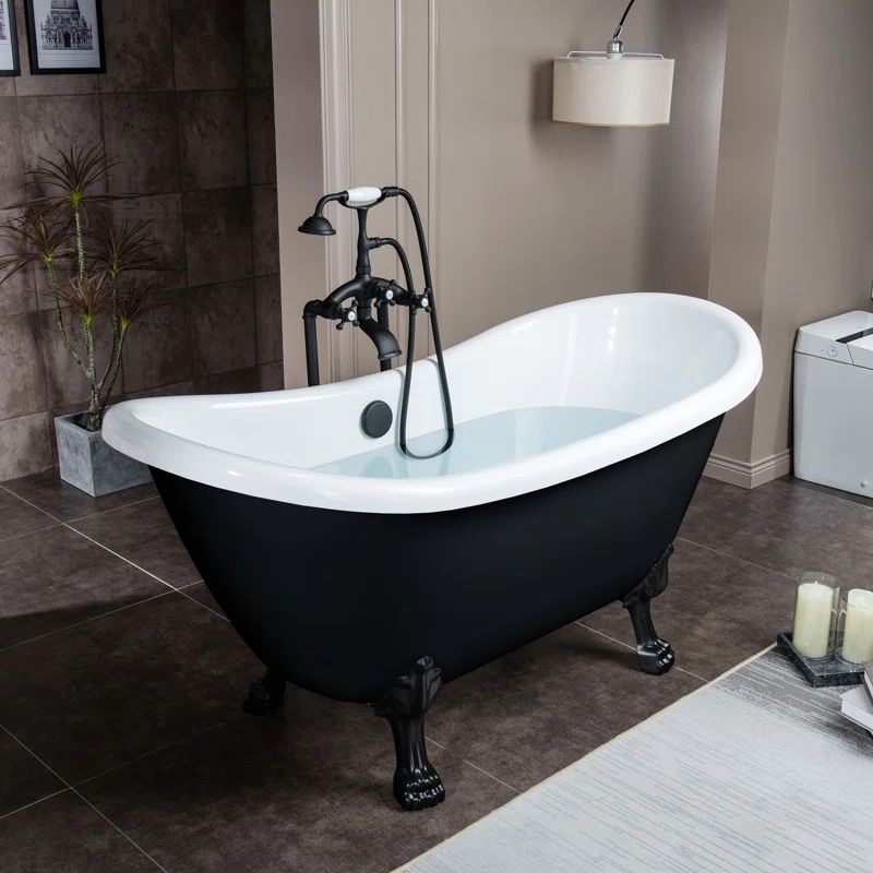 59'' x 28'' Freestanding Soaking Fiberglass Bathtub with Faucet | Wayfair North America