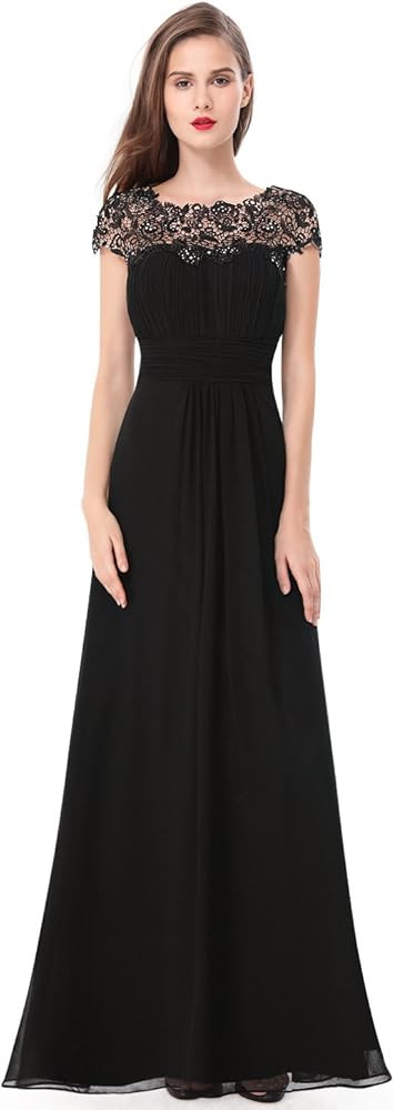 Ever-Pretty Women's Cap Sleeve Ruched Lace Round Neck Chiffon Formal Evening Gowns 09993-US | Amazon (US)