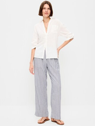 High-Waisted Linen-Blend Straight Ankle Pants | Old Navy (CA)