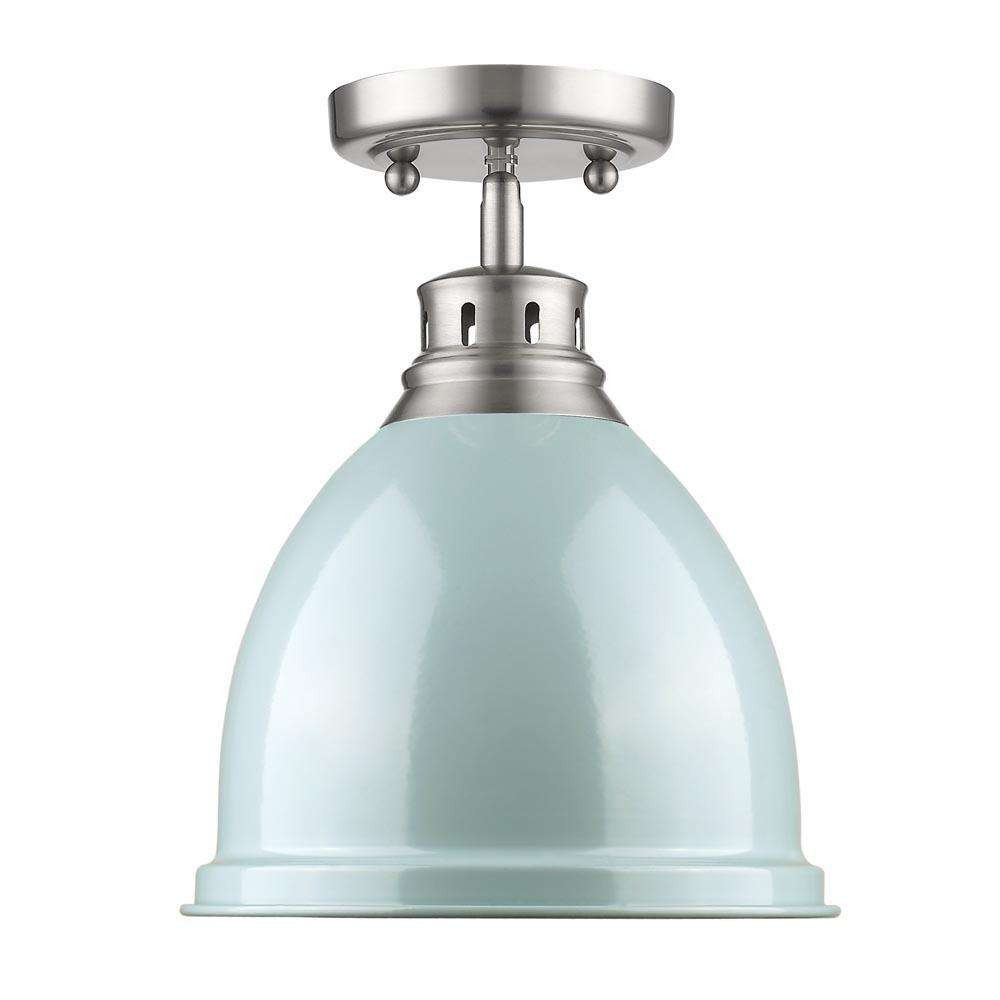Duncan Flush Mount in Pewter with a Seafoam Shade | France and Son