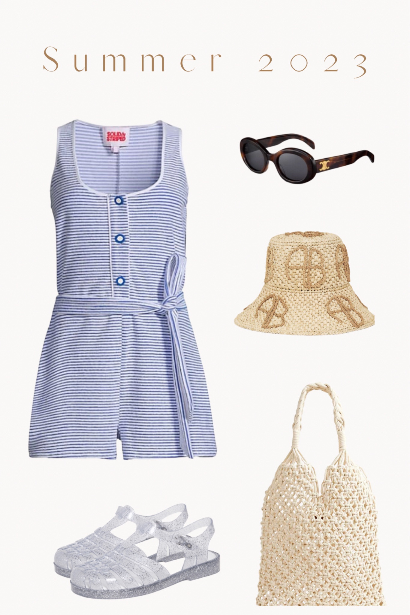 Summer and Beach outfit. Swim coverup   Striped romper, clear glitter fisherman sandals, knit beach tote, bucket hat, brown oval sunglasses #LTKstyletip #LTKshoecrush #LTKswim #LTKitbag

#LTKunder50 #LTKSeasonal #LTKunder100