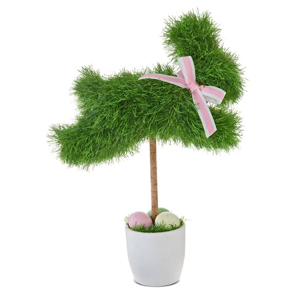Faux Grass Running Bunny Topiary, Green, 18", Easter by Way To Celebrate | Walmart (US)