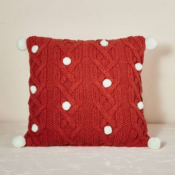 Cable Knit Square Throw Pillow with Pom Poms - Opalhouse™ designed with Jungalow™ | Target