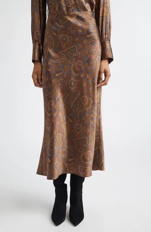 Veronica Beard Clover Bias Cut Silk Blend Skirt in Walnut Multi at Nordstrom, Size 14 | Nordstrom