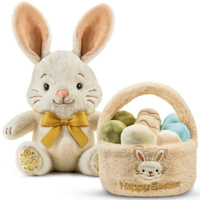 Easter Plush Bunny & Bunny Egg Basket Toy Set, Soft Cuddly Stuffed Bunny with Bow and Easter Egg Basket Plush Toys for Kids, Easter Decorative Toy Set | Target