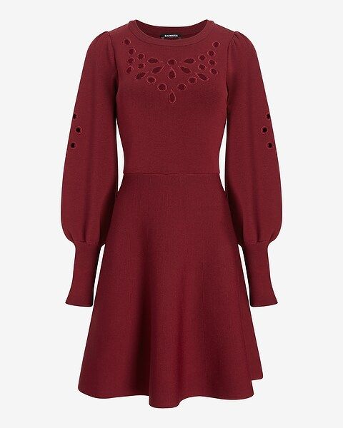 Eyelet Lace Fit And Flare Sweater Dress | Express