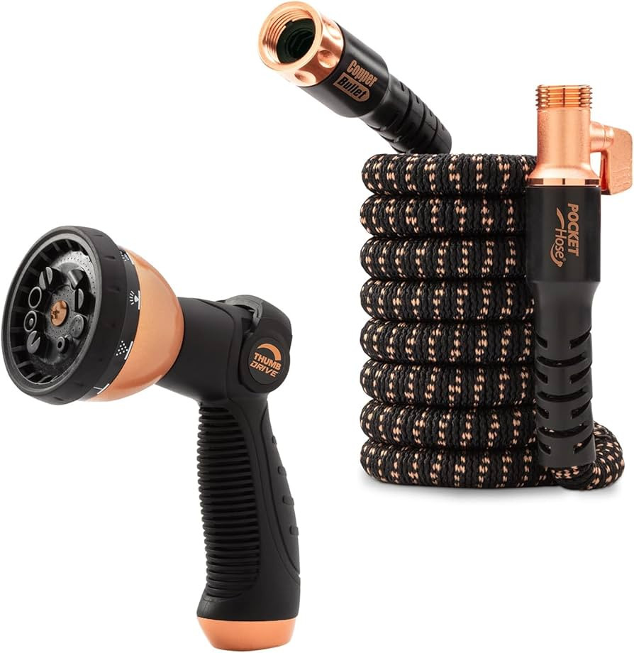Pocket Hose Copper Bullet Expandable Garden Hose w/10 Pattern Thumb Spray Nozzle AS-SEEN-ON-TV 25... | Amazon (US)