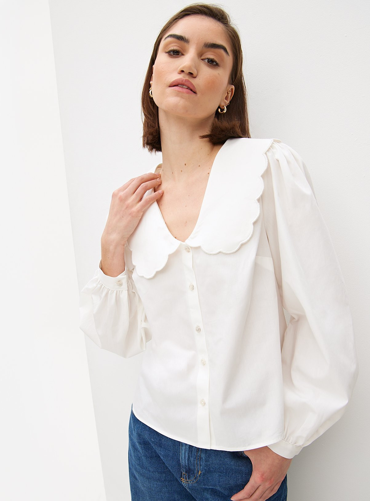 White Scallop Collared Poplin Blouse 26 | argos.co.uk