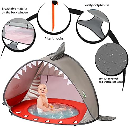Pop up Baby Beach Tent, Shark Portable Folding Sun Shelter Tent with Pool for Toddler with Detachabl | Amazon (US)