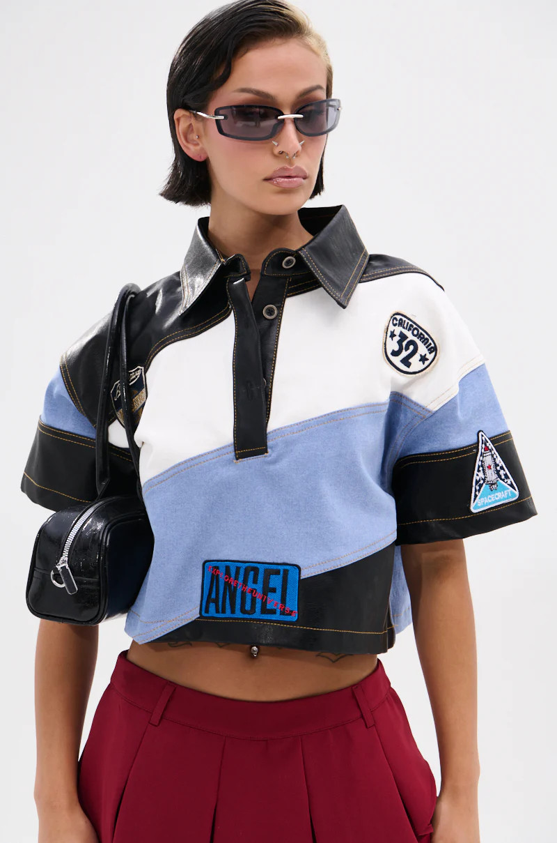 GUESS WHAT STRIPE COLLARED BLOUSE | AKIRA