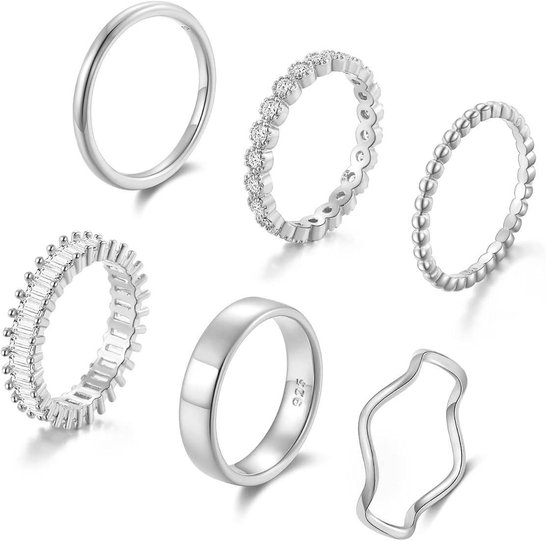 OPFIV 6Pcs 14K Gold Plated Stacking Rings for Women Teen Cubic Zirconia Wave Stackable Thin Gold ... | Amazon (US)