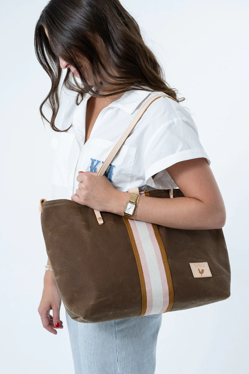 Field Tan Waxed Canvas Perfect Tote with Webbing | Tan Tote | Meanwhile Back on the Farm