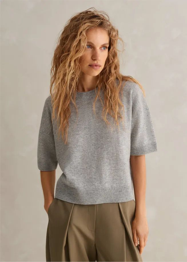 Cashmere Relaxed Knitted Cropped Tee | ME+EM US