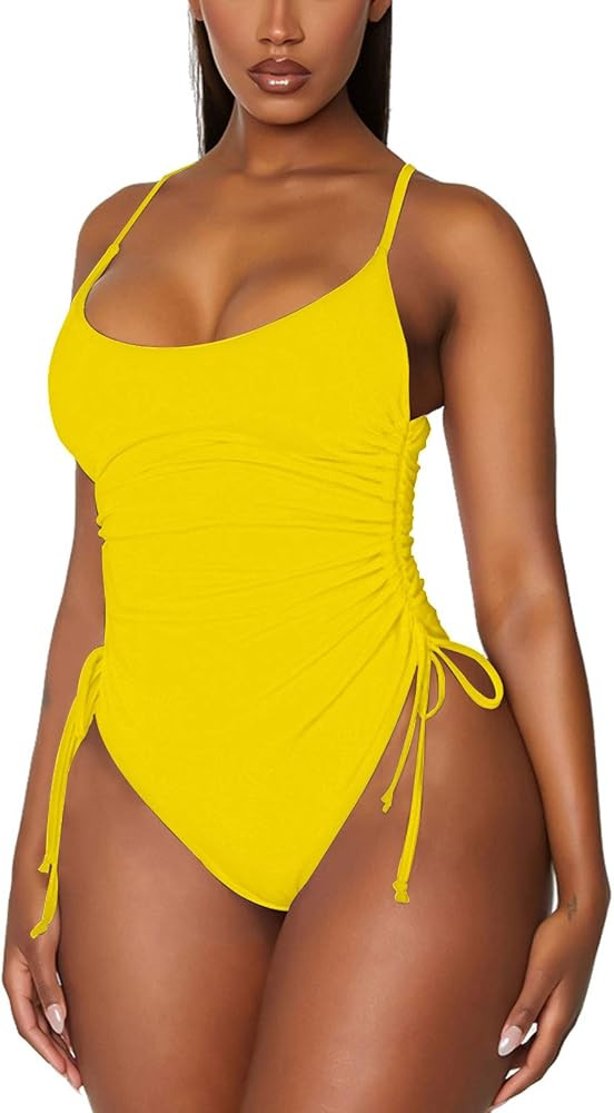 Viottiset Women's Ruched High Cut One Piece Swimsuit Tummy Control Bathing Suit Monokini | Amazon (US)