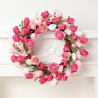 Artificial Pink Rose Tulip Flower Wreath, Front Door Wreaths, Shop Decoration | 18 Inch | Etsy (US)