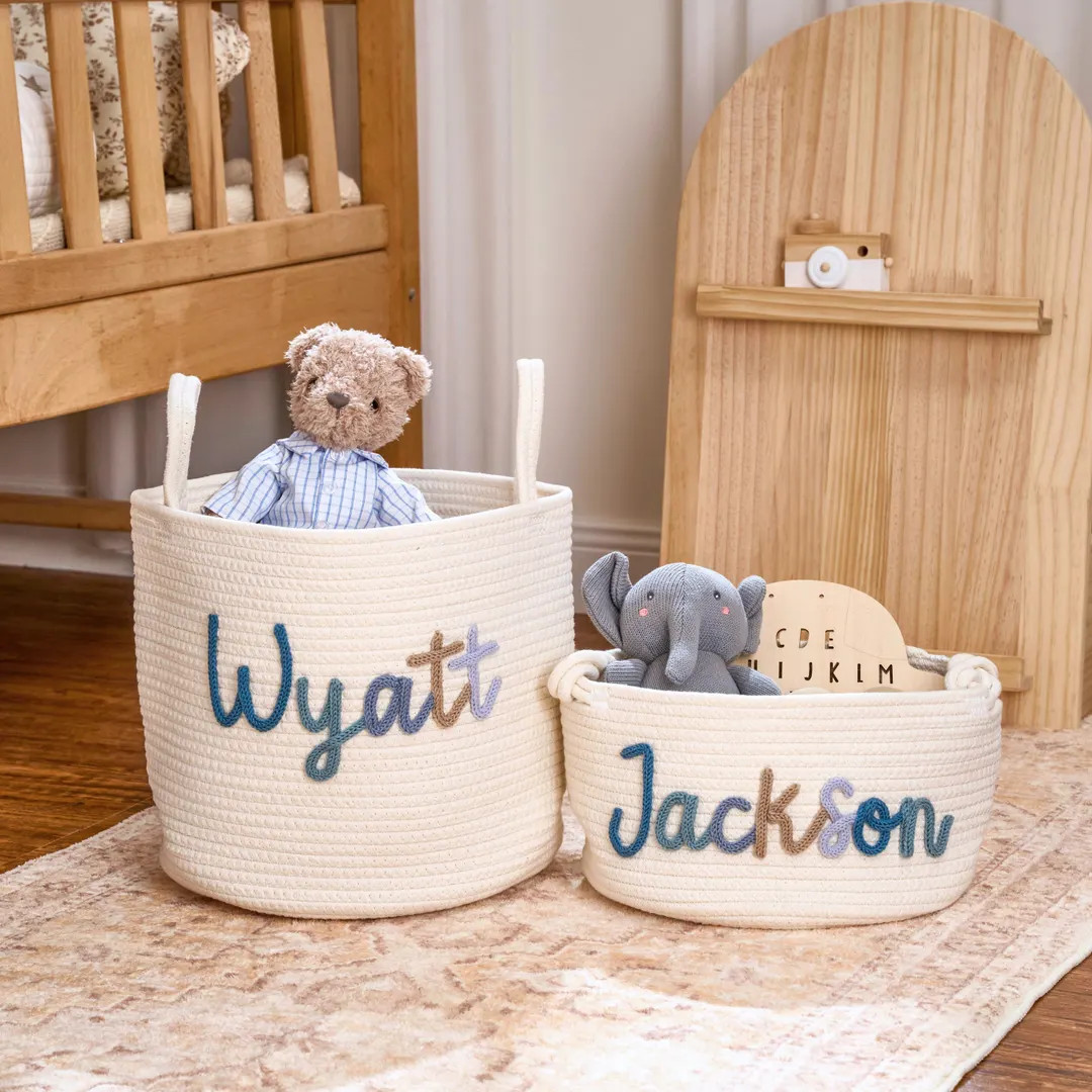 Personalized Handmade Basket \u2022 Baby Shower Gift \u2022 Toy Organizer \u2022 I-Cord Knitting ... | Etsy (Global)