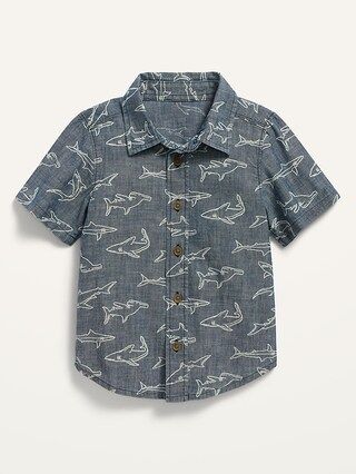 Short-Sleeve Shark-Print Chambray Shirt for Toddler Boys | Old Navy (US)