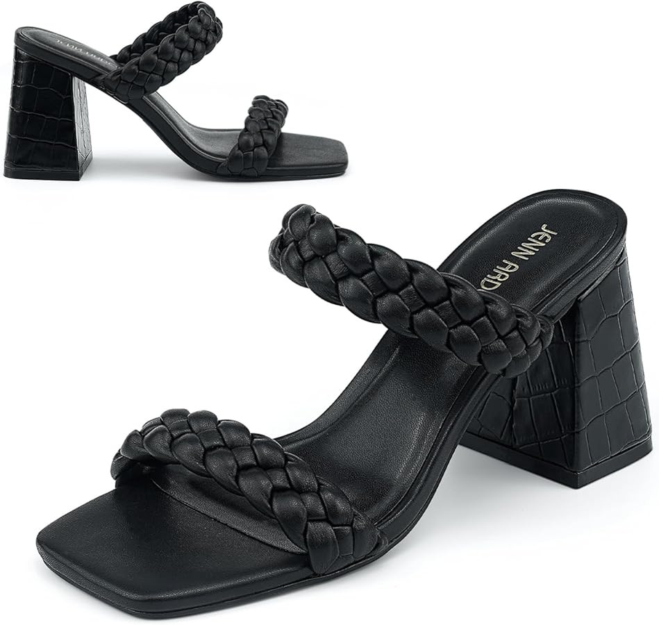 JENN ARDOR Mule Sandals for Women Square Toe Heels Chunky Block Two Strap Backless Heeled Black D... | Amazon (US)