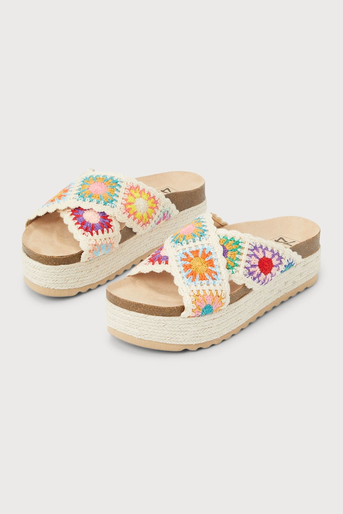 Plays Natural Multi Crochet Espadrille Flatform Slide Sandals | Lulus
