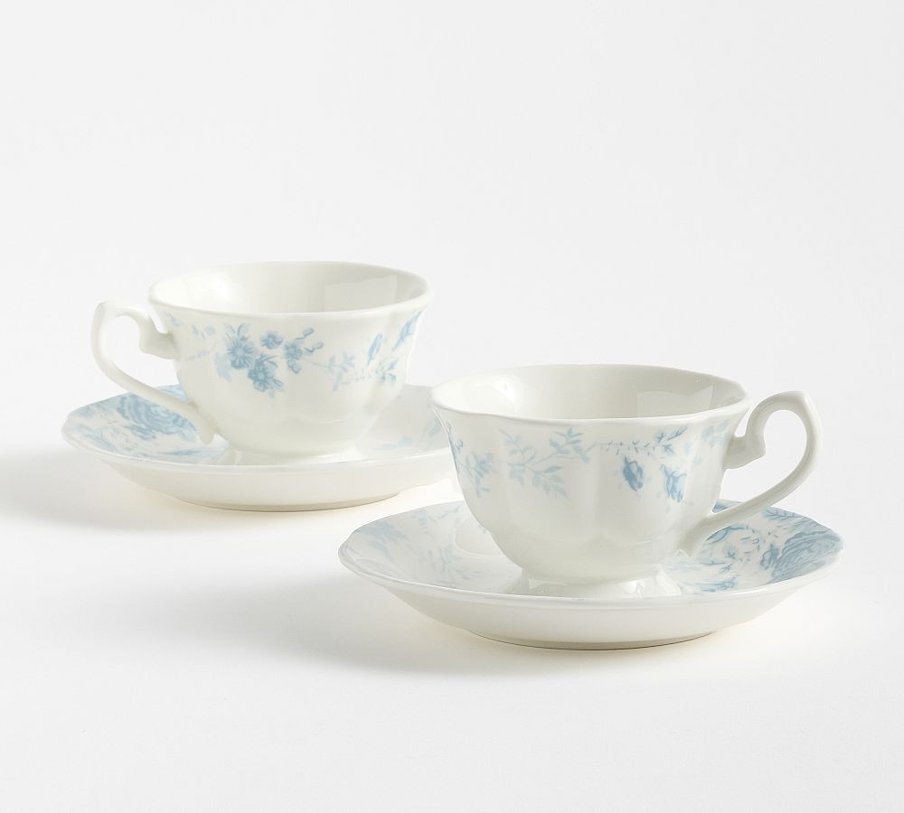 LoveShackFancy Rose Porcelain Teacups & Saucers - Set of 2 | Pottery Barn (US)