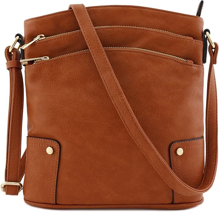 ALYSSA Triple Zip Pocket Large Crossbody Bag | Amazon (US)