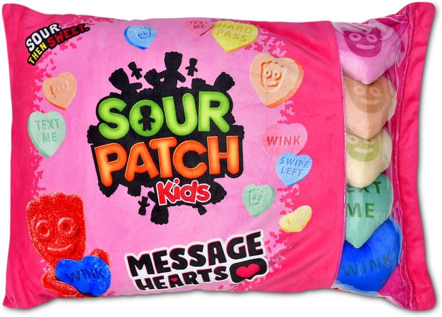 iscream Sour Patch Kids Valentine Package 14" x 9" Sweet Sayings Pillow Set with Mini Heart Candy... | Amazon (US)