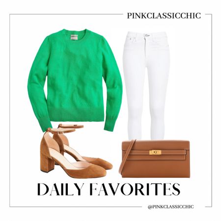 Green is so in! I love a green sweater. Perfect for spring! Cashmere sweater, white jeans, brown heels, classy outfits, classy styles, outfit inspo, work outfits, work wear, work looks, winter looks, winter fashion #competition 

#LTKsalealert #LTKFind #LTKworkwear
