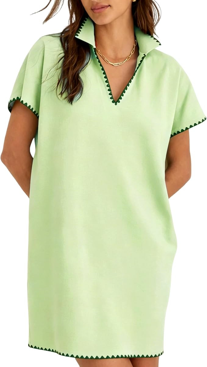 VAOYIU Summer Polo Shirt Dresses for Women Loose Fit Casual V-Neck Short Sleeve Tennis Dress with... | Amazon (US)