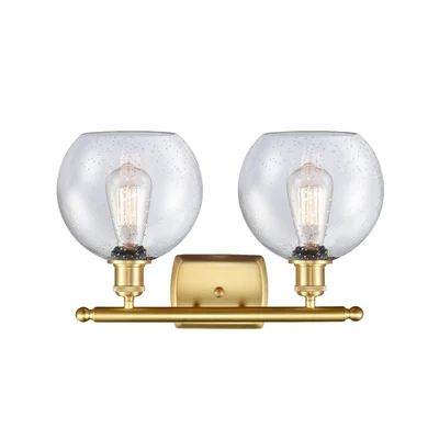 Anya 2-Light Dimmable Vanity Light Foundstone Finish: Satin Gold, Shade Color: Cased Matte White See | Wayfair North America