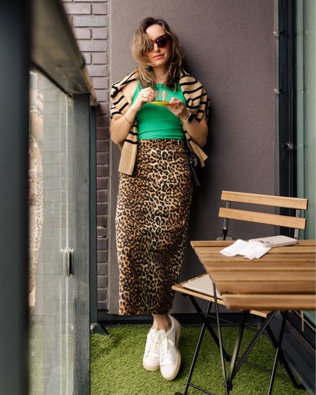 Leopard print skirt, a green top and stripes!

Leopard print, stripes crew sweater, pop of green, Puma suede classic sneakers

#LTKShoeCrush #LTKOver40 #LTKFindsUnder50