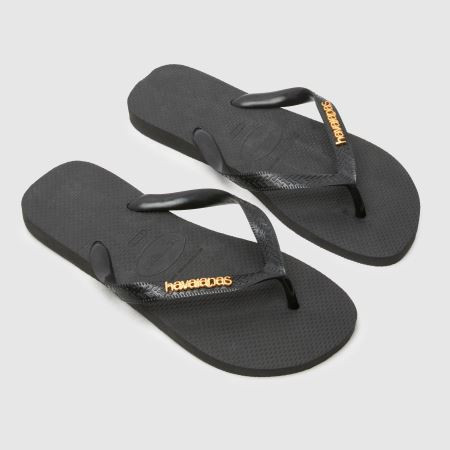Womens Black Havaianas Logo Metallic Flip Sandals | schuh | Schuh