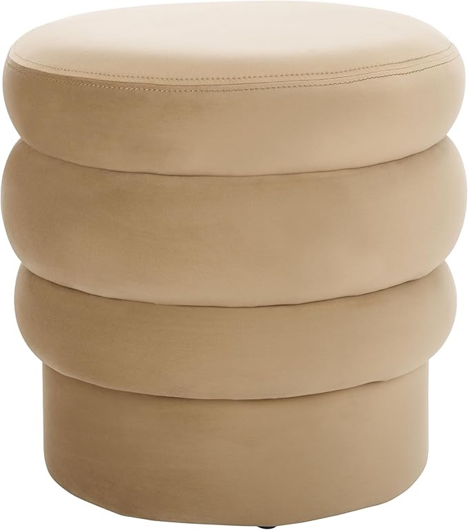 SAFAVIEH Home Collection Rohan Tan Velvet Layered Stacked Ottoman Seat Foot Rest (Fully Assembled... | Amazon (US)