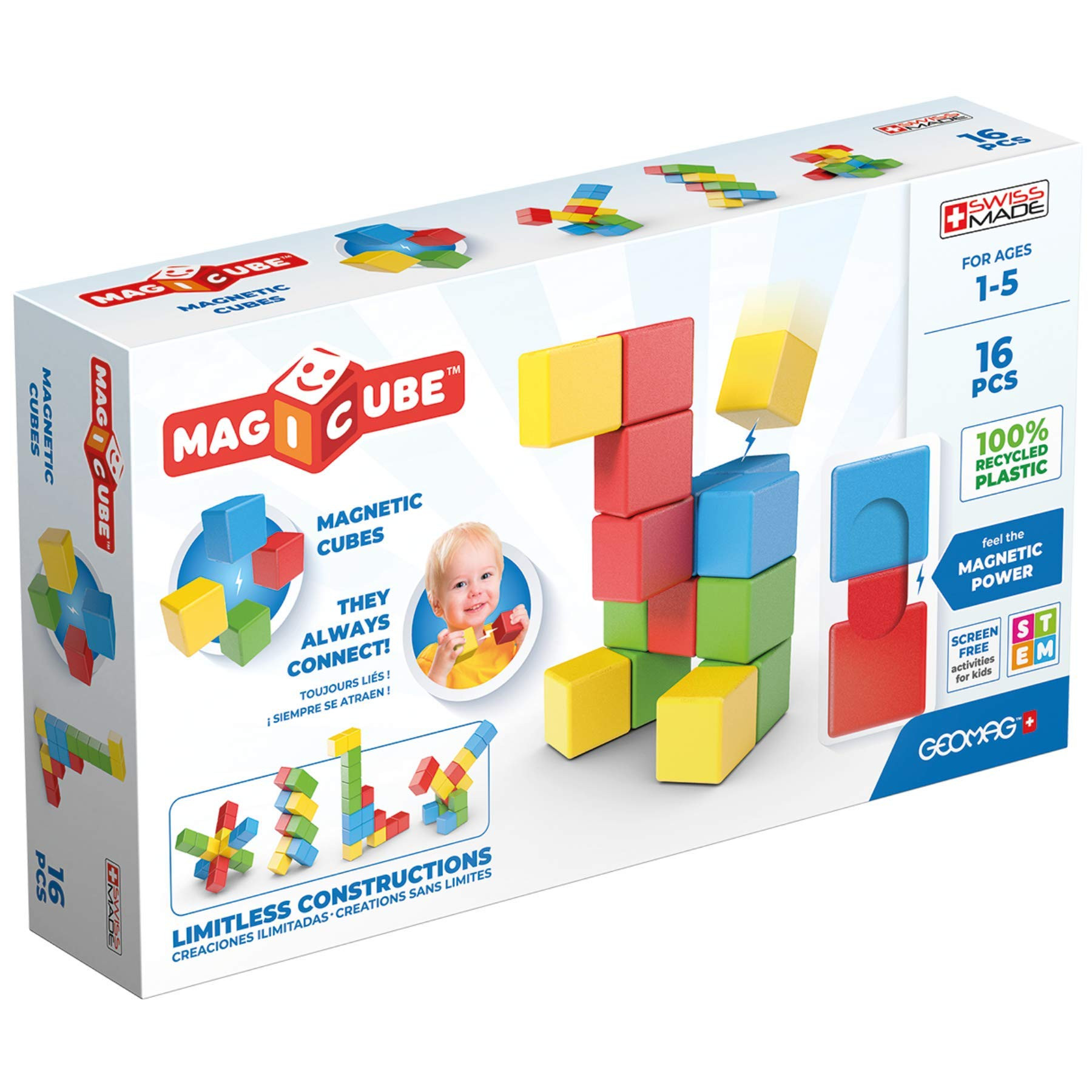Geomag Magicube 16pcs Magnetic Blocks - Magnetic Building Blocks for Toddlers 1-3, Montessori Toy... | Amazon (US)