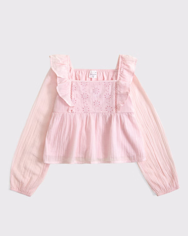 embroidered puff sleeve babydoll top | Abercrombie & Fitch (US)