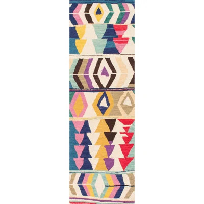 Leiarna Geometric Wool Runner Rug for Living Room Bedroom Dining Room Entryway Hallway Kitchen, Multicolor/Black | Wayfair North America