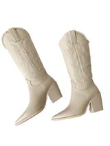 'Lesley' Cream Canvas & Leather Cowboy Boots | Goodnight Macaroon