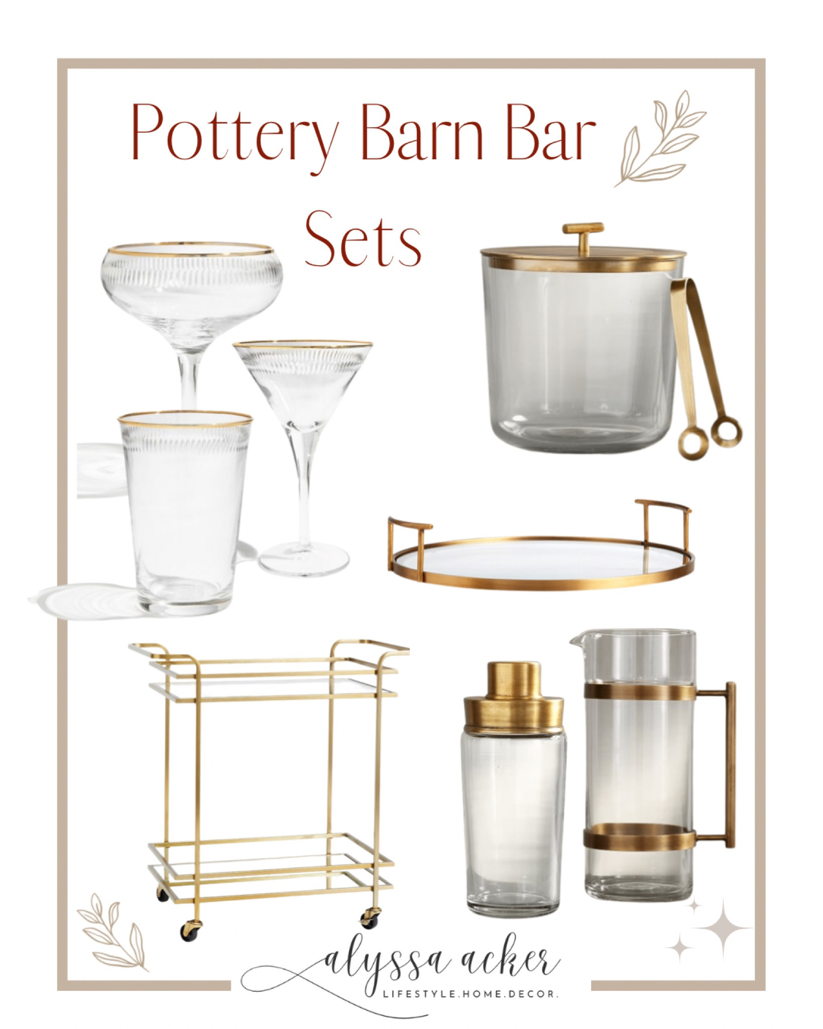 Pottery Barn Bar Cart and Cocktail set! Stunning gold accented cocktail serving tray and cups! 

Pottery Barn Home
Cocktail Set 
Bar Cart 
Bartender Ideas 
Bar Cart styling 
Happy Hour Drinks

#LTKU #LTKhome #LTKstyletip
