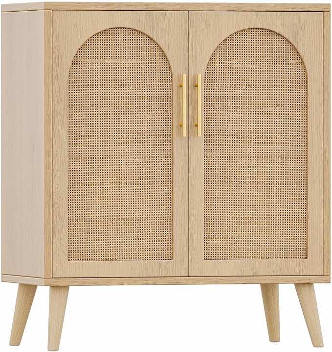 Rovaurx Rattan Storage Cabinet with Doors, Accent Bathroom Floor Cabinet, Modern Sideboard Buffet... | Amazon (US)
