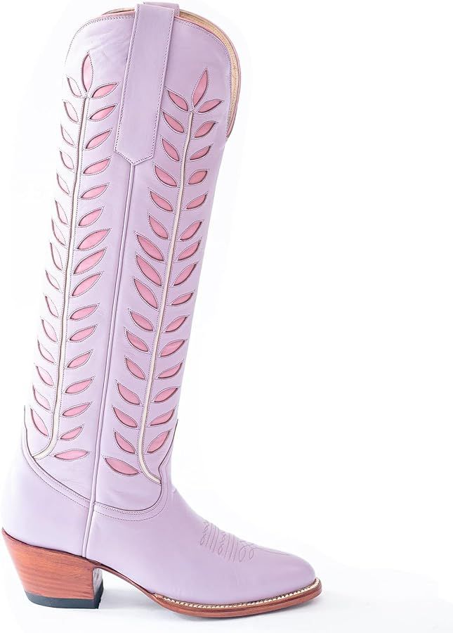 VorisVina Purple Cowboy Cowgirl Boots for Women Cute Embroidered Foliage Inlay Western Boots Chun... | Amazon (US)