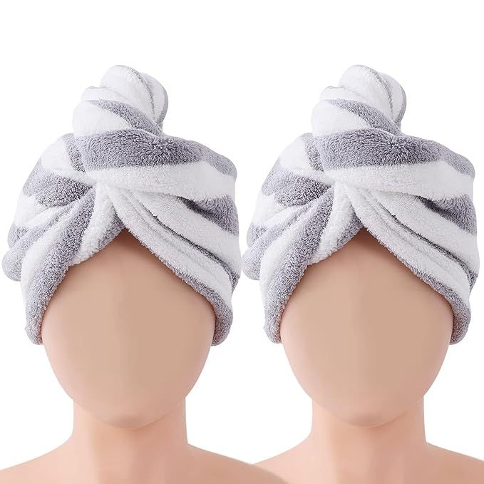2 Microfiber Hair Towel Wraps, Fast Dry, Super Absorbent Dry Hair Hat for Women, Soft Bath Head T... | Amazon (US)