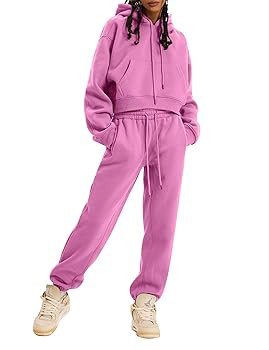 Kissonic Women's Fleece Jogger Sets 2 Pieces Sweatsuits Outfits Crop Top Hoodies Jogger Pants | Amazon (US)