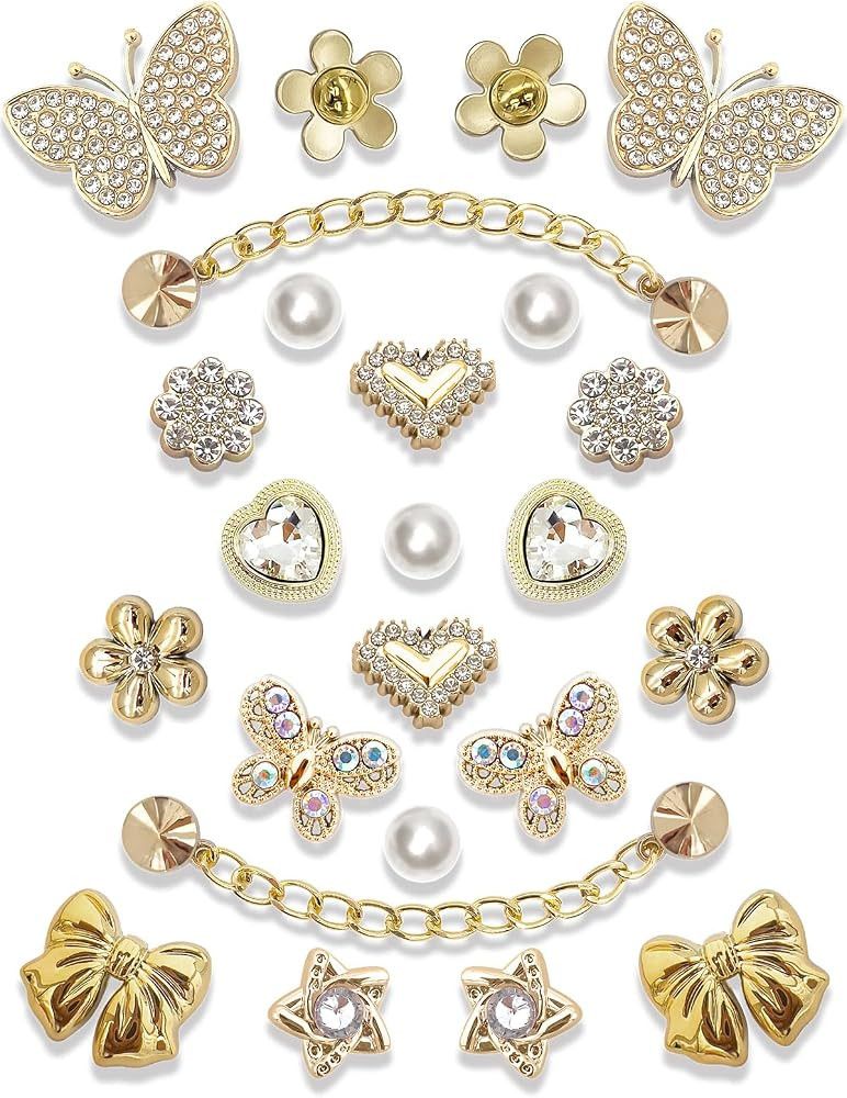 24pcs Bling Decoration Charms with Pearls, Resin Butterflies, Flowers, Rhinestones & Chains DIY A... | Amazon (US)