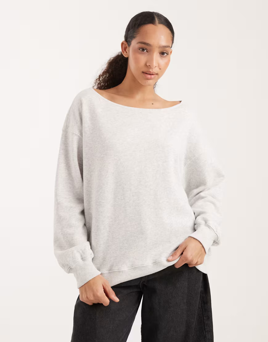 Hollister asymmetric off the shoulder sweatshirt in grey | ASOS (Global)