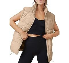 Trendy Queen Puffer Vest Womens Oversized Zip Up Jackets Stand-up Collar Down Vest with Pocket Li... | Amazon (US)